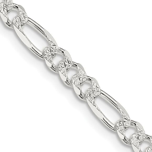 Kazi Luxury Sterling Silver 4.75mm Pav‚ Flat Figaro Chain